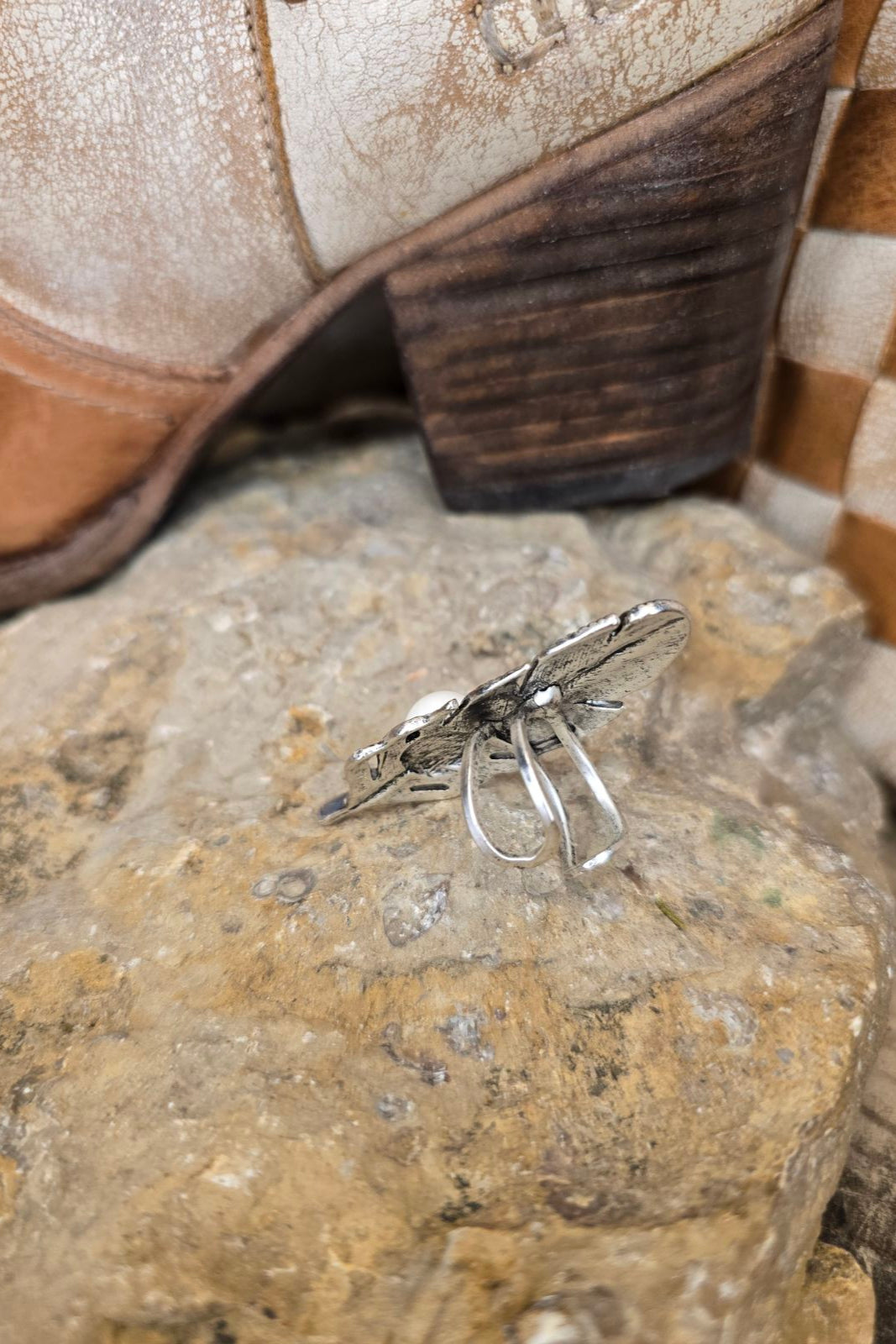Feather White Turquoise Adjustable Ring