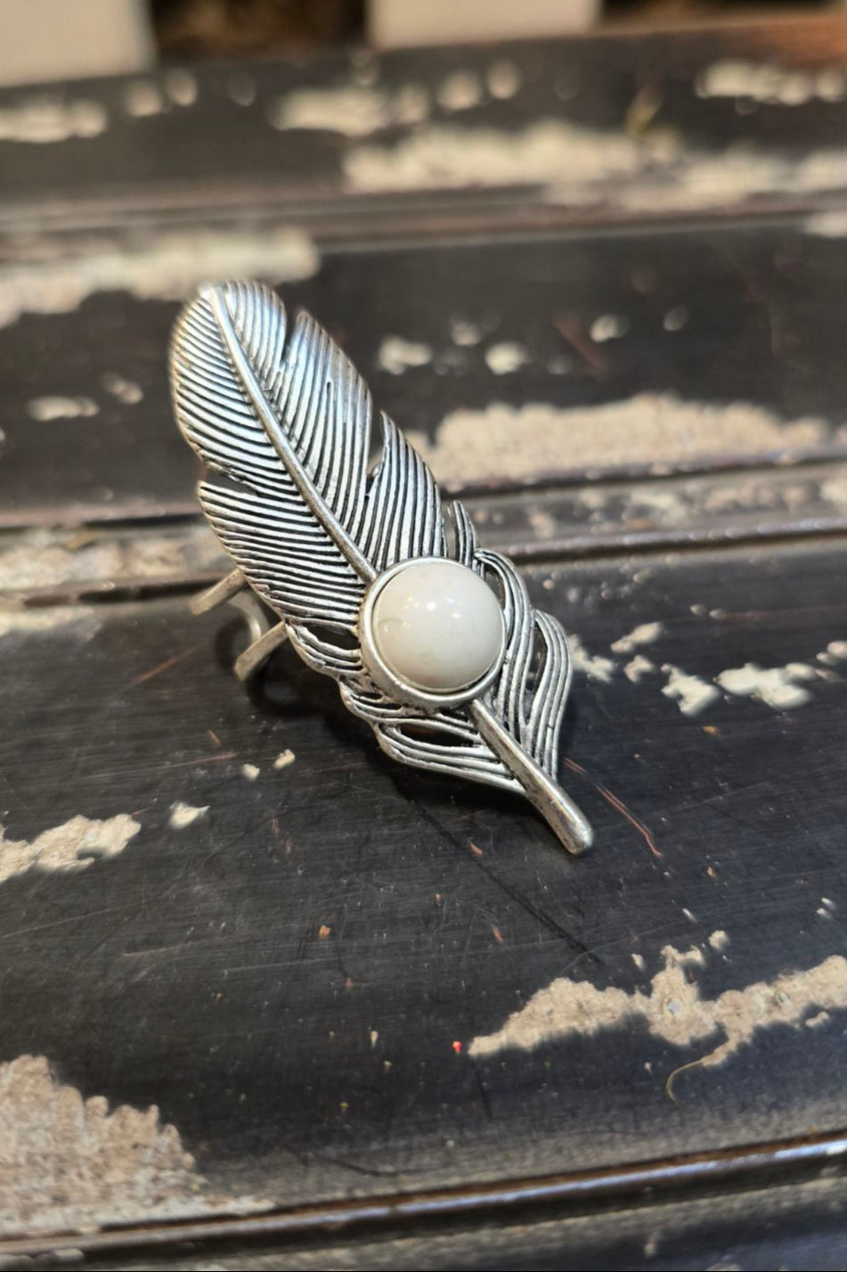 Feather White Turquoise Adjustable Ring