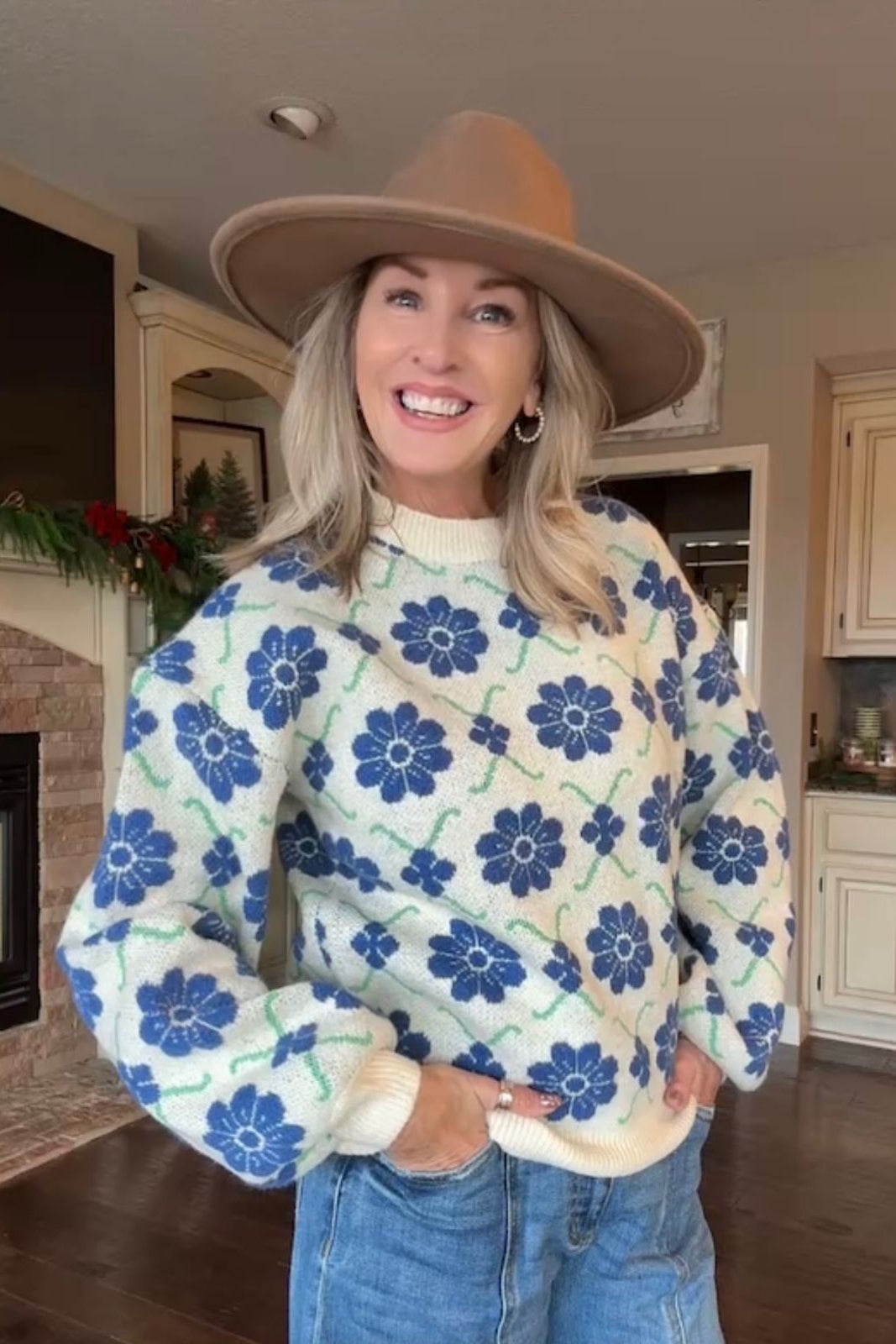 Blue Blooms Sweater