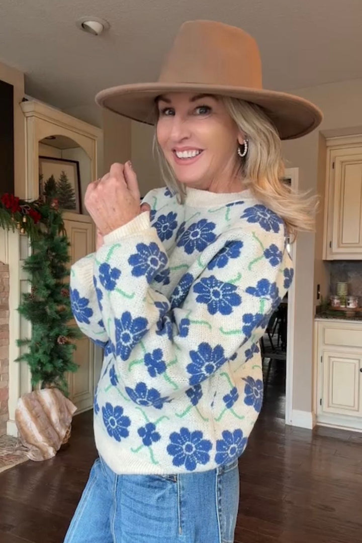 Blue Blooms Sweater