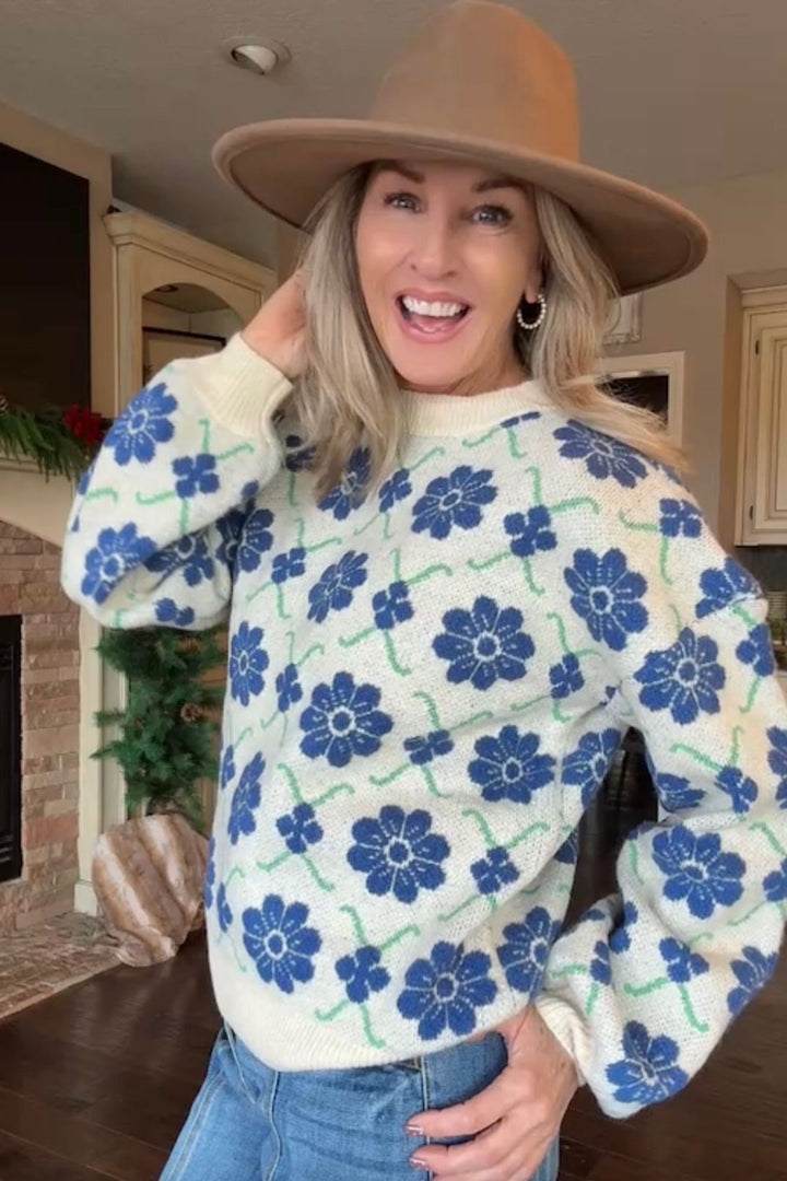 Blue Blooms Sweater