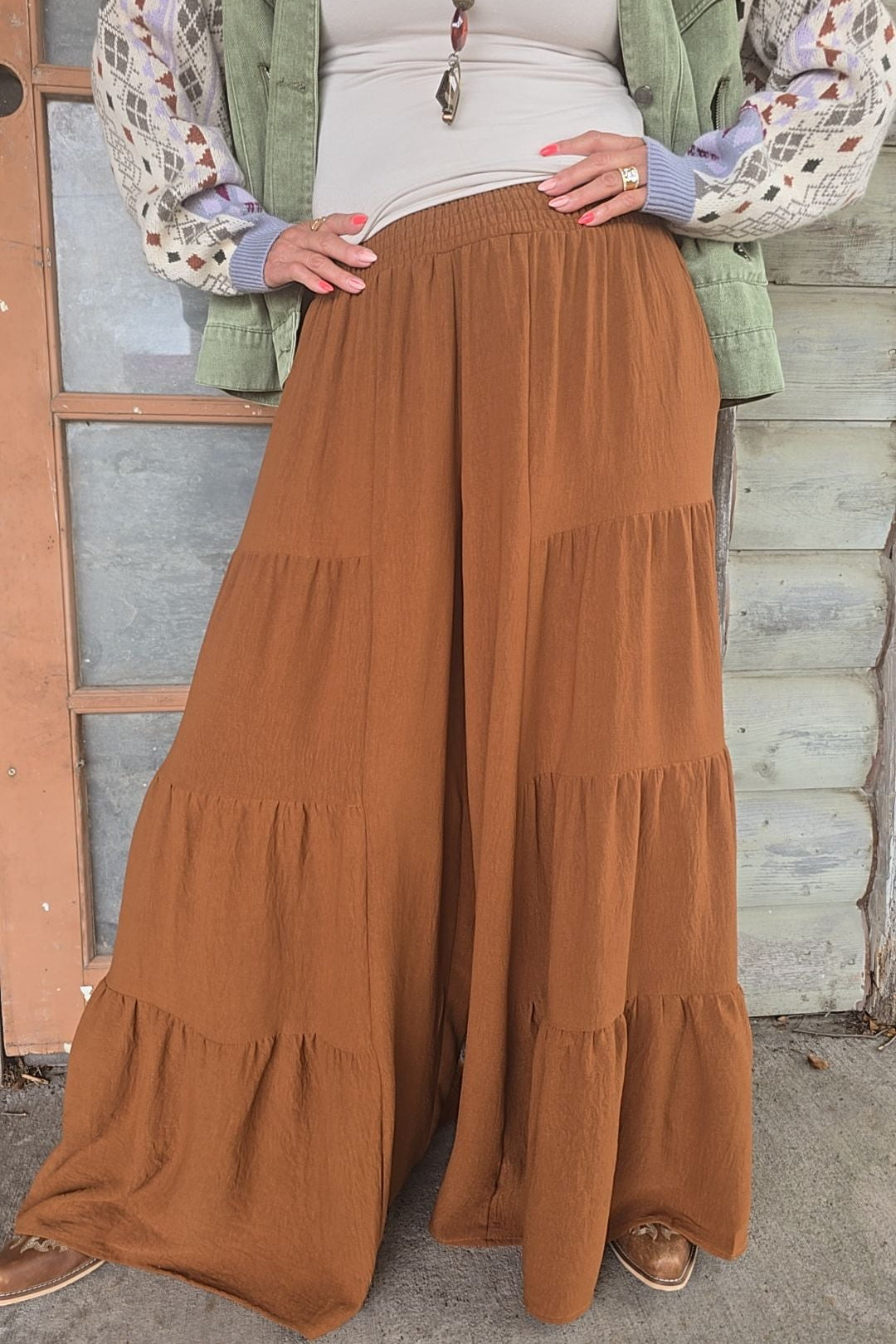 Chestnut Tiered Palazzo Pants