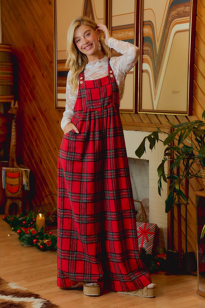 Holly & Pine Plaid Overalls