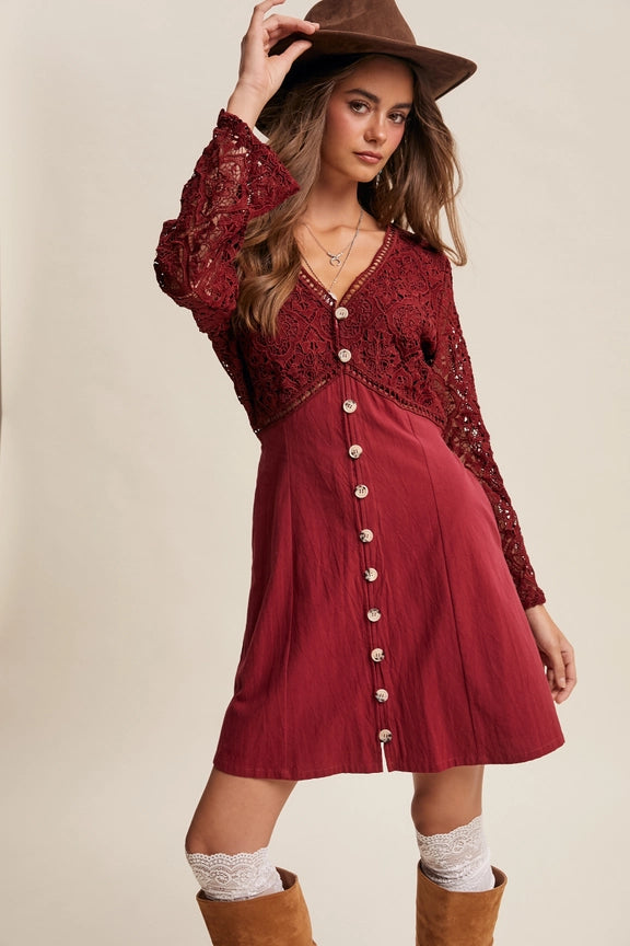 Vintage Merlot Lace Dress