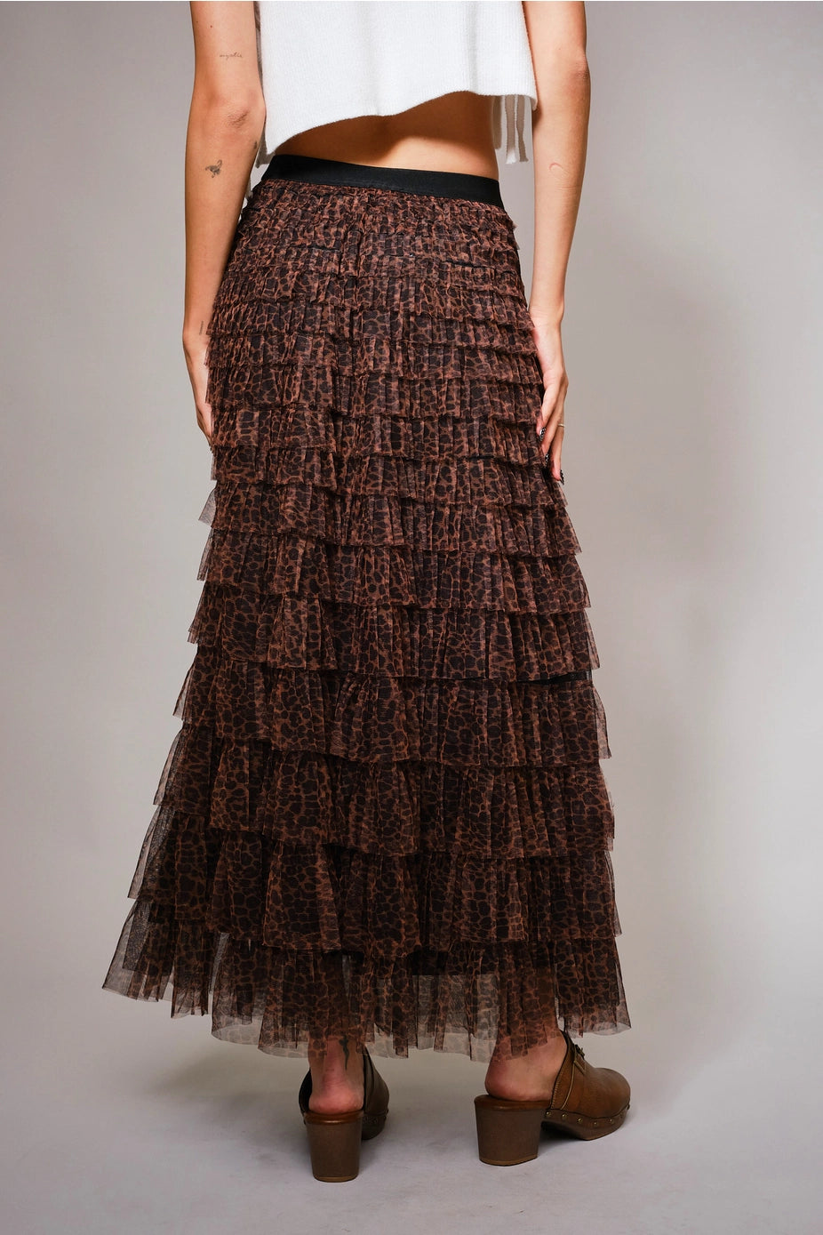 Spotted Elegance Tiered Maxi Skirt