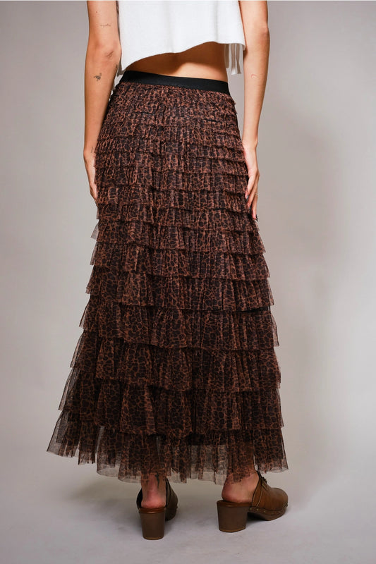 Spotted Elegance Tiered Maxi Skirt