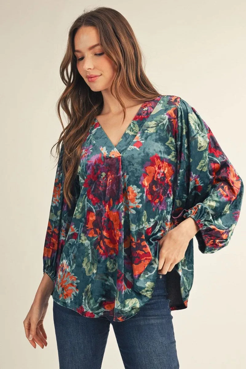 Prairie Bloom Teal Blouse
