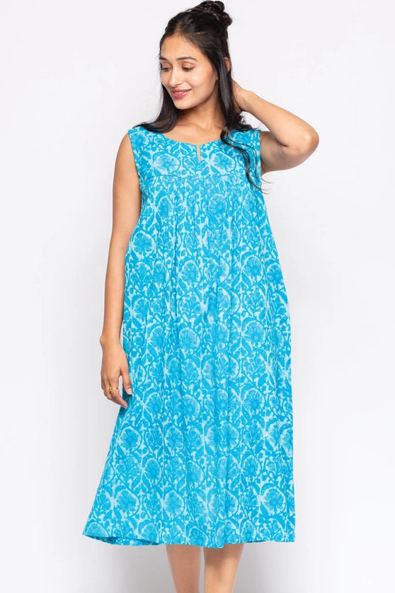 Azure Breeze Sleeveless Cotton Dress