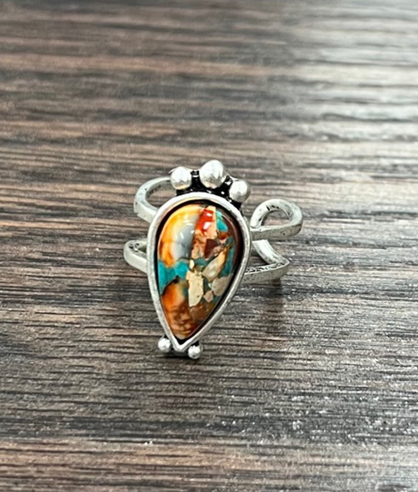 Multi Stone Teardrop Turquoise  Adjustable Ring