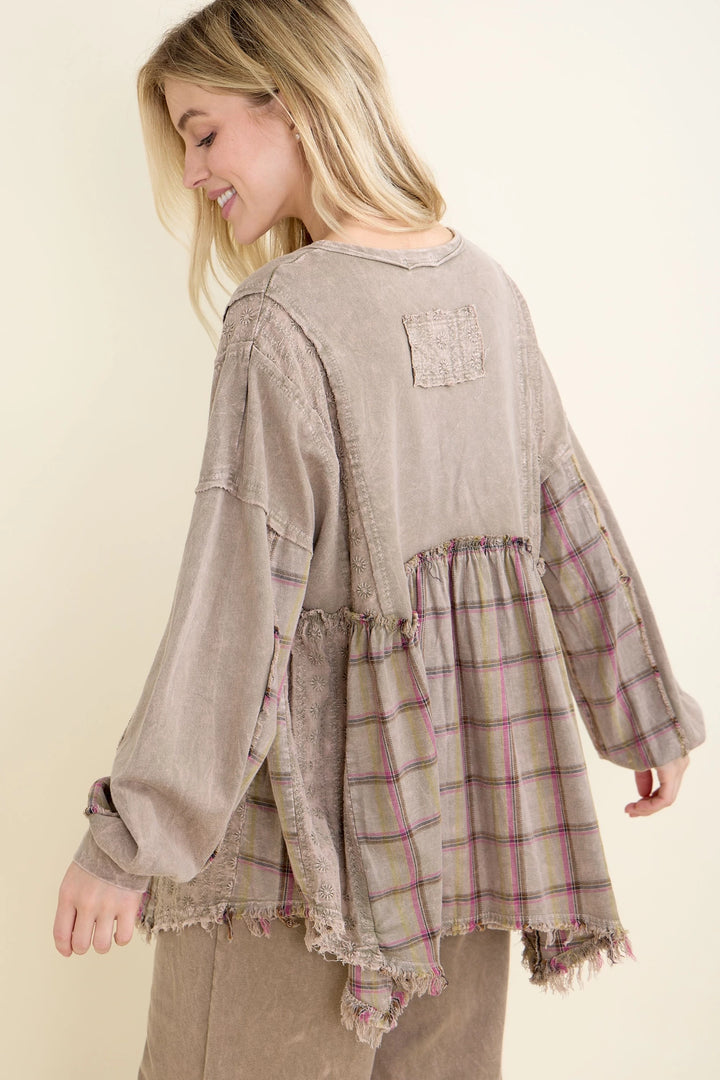 Plaid Petal Olive Babydoll Blouse