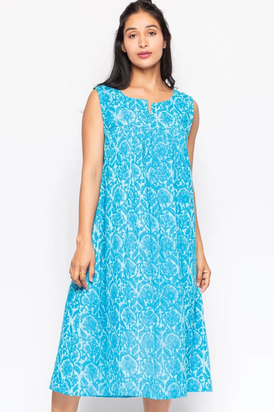 Azure Breeze Sleeveless Cotton Dress