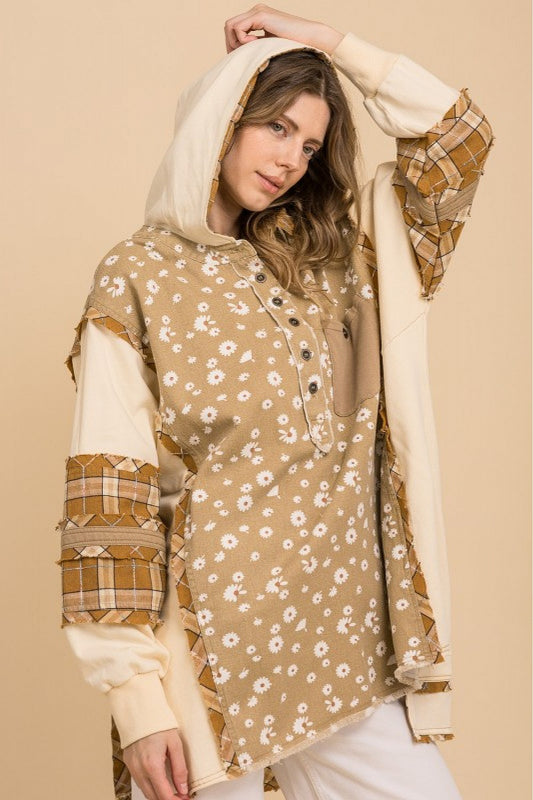 Petals And Plaid Long Hoodie