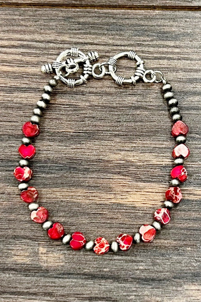 Handmade Red Heart Gemstone Bracelet