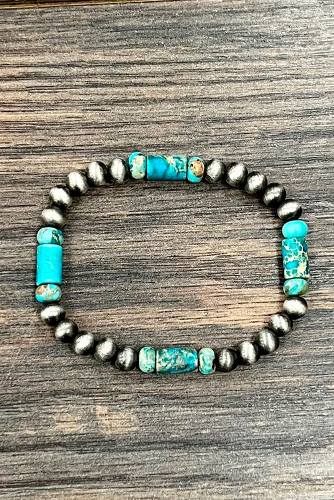 Handmade Turquoise & Bead Gemstone Stretch Bracelet