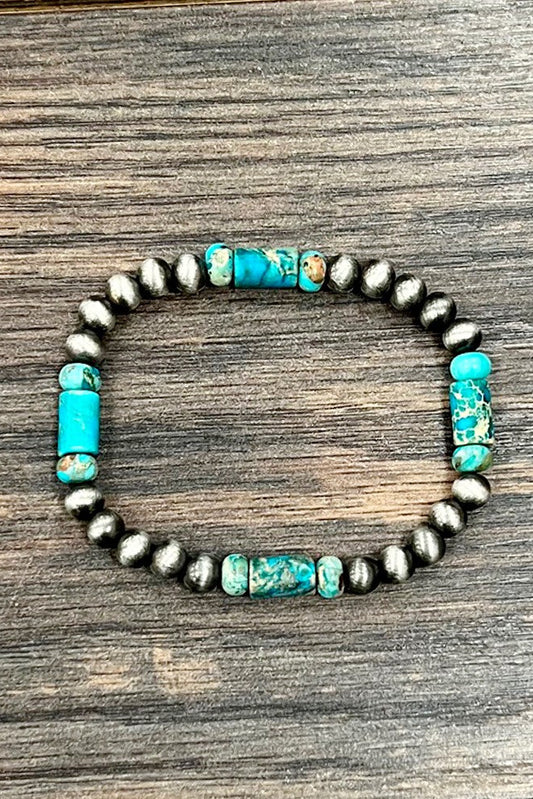 Handmade Turquoise & Bead Gemstone Stretch Bracelet