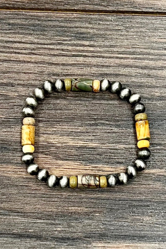 Handmade Natural Stone  &amp; Bead Gemstone Stretch Bracelet