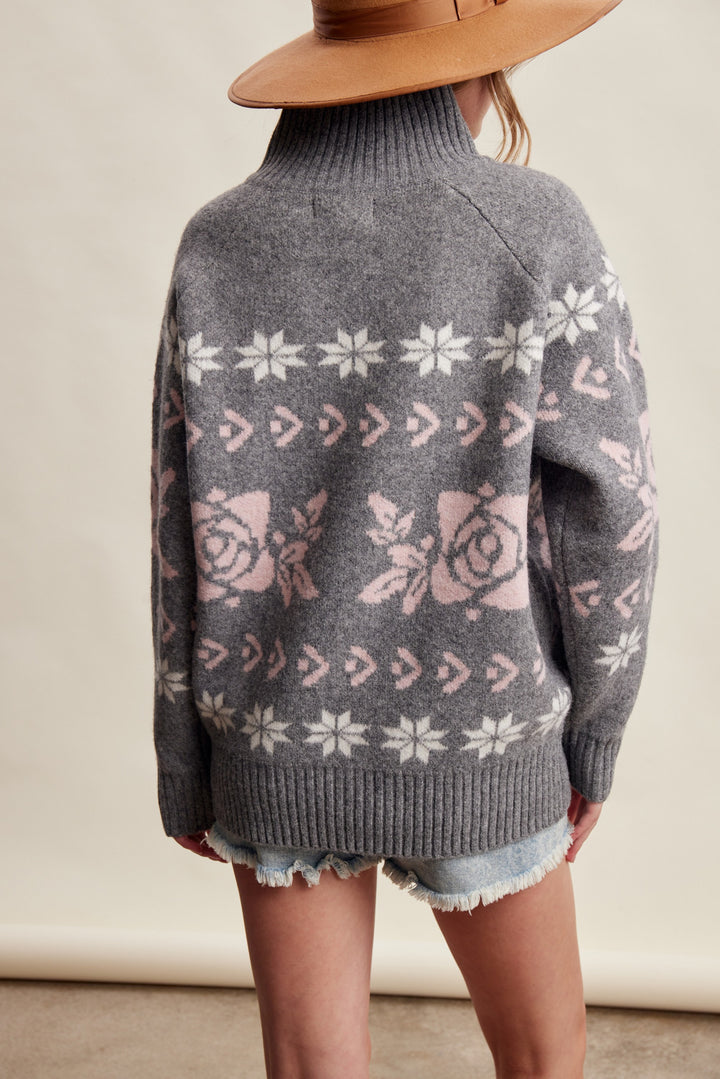 Cozy Heather Grey Fair Isle Sweater