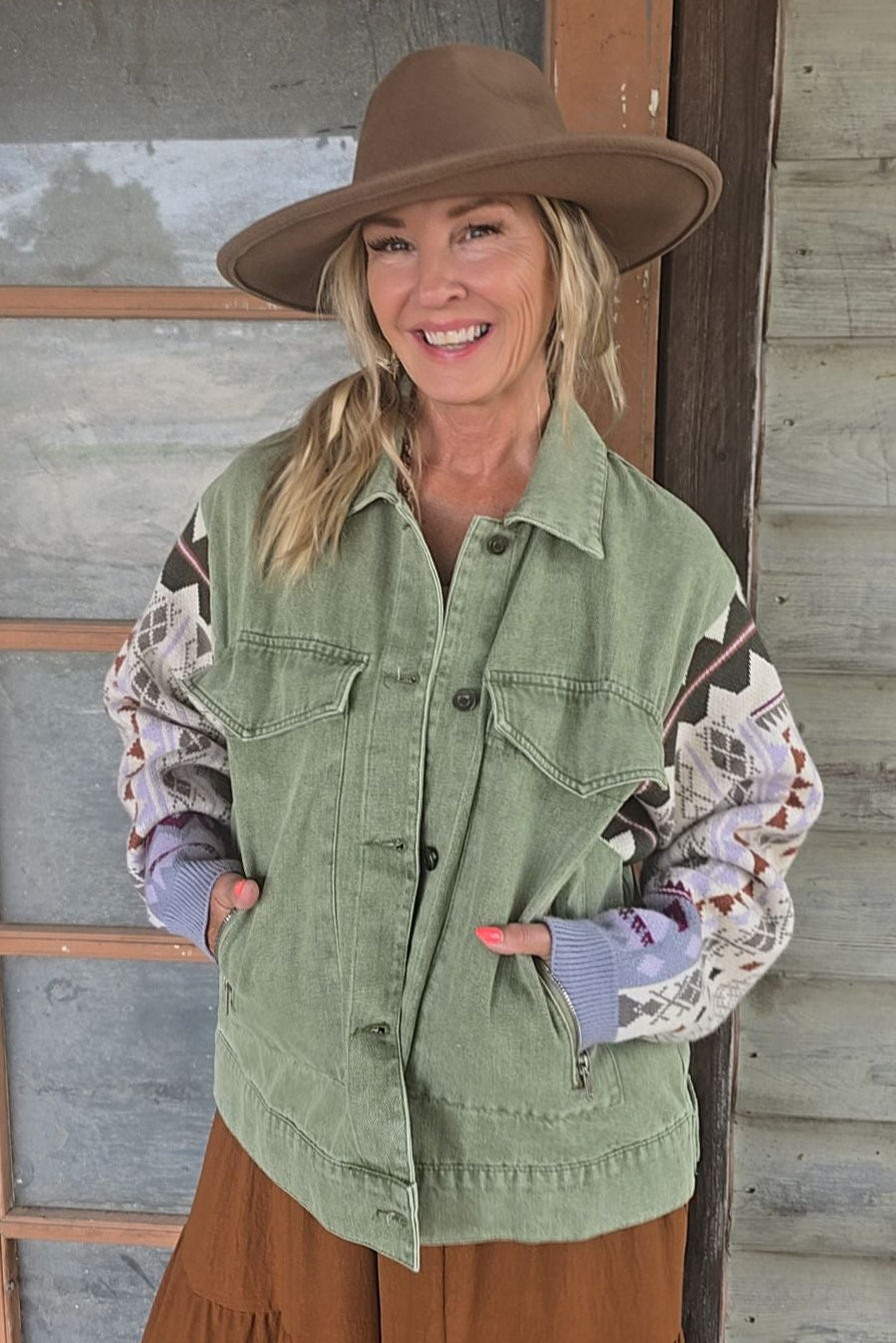 Misty Sage Sweater Sleeve Jacket