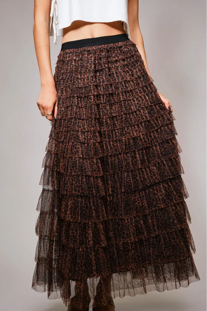 Spotted Elegance Tiered Maxi Skirt