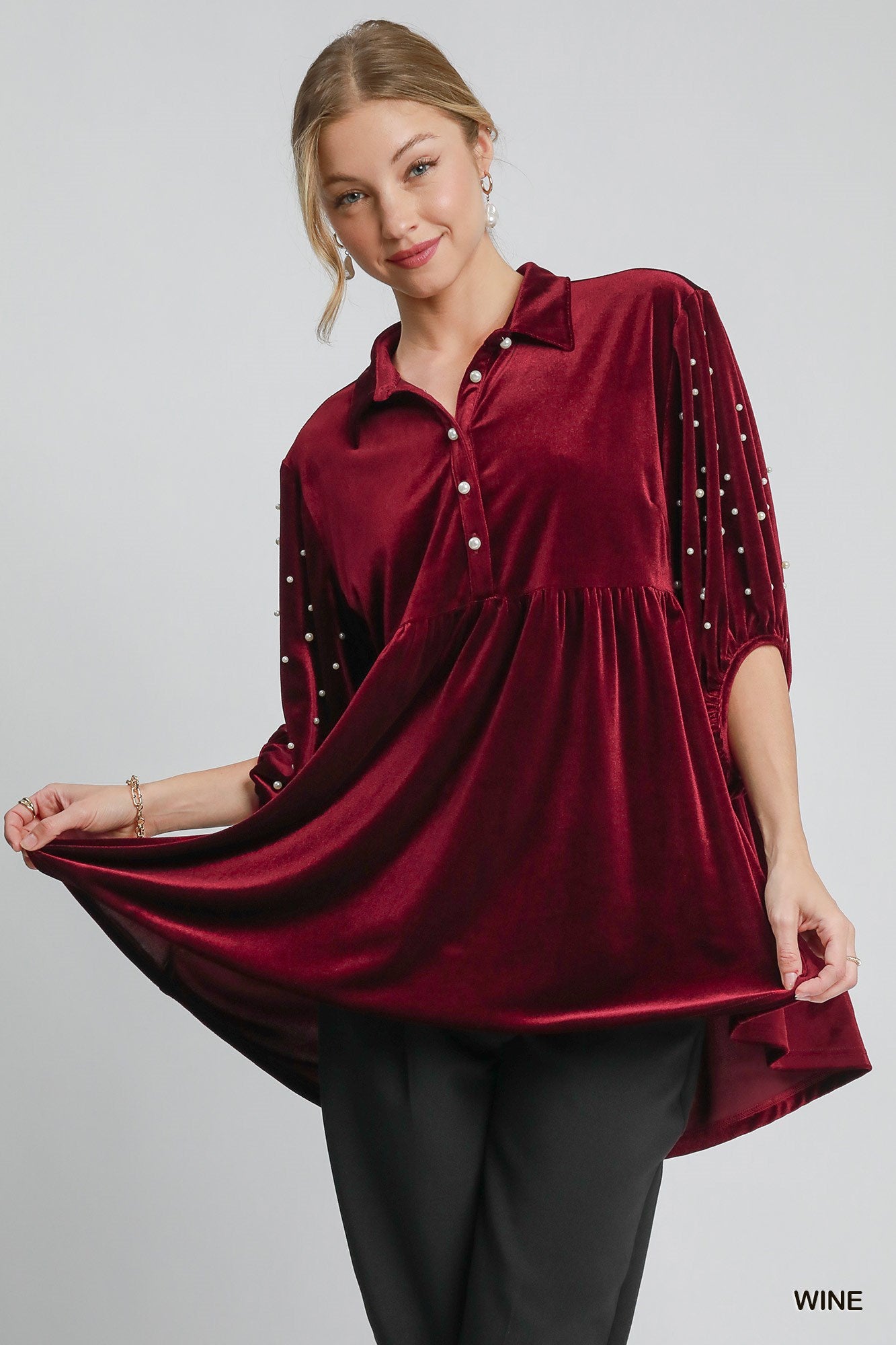 Merlot And Pearls Velvet Tunic