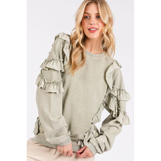 Subtle Sage Ruffle Sweatshirt