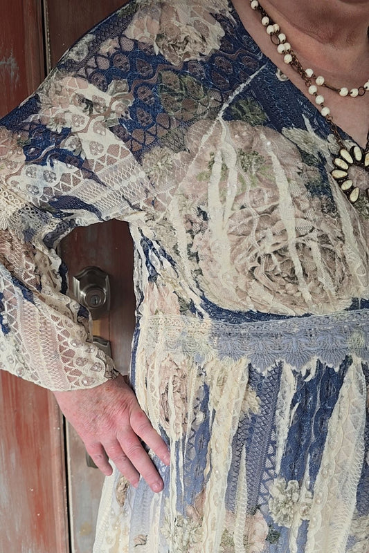 Lead Singer Beige Dark Navy Floral Maxi Dress