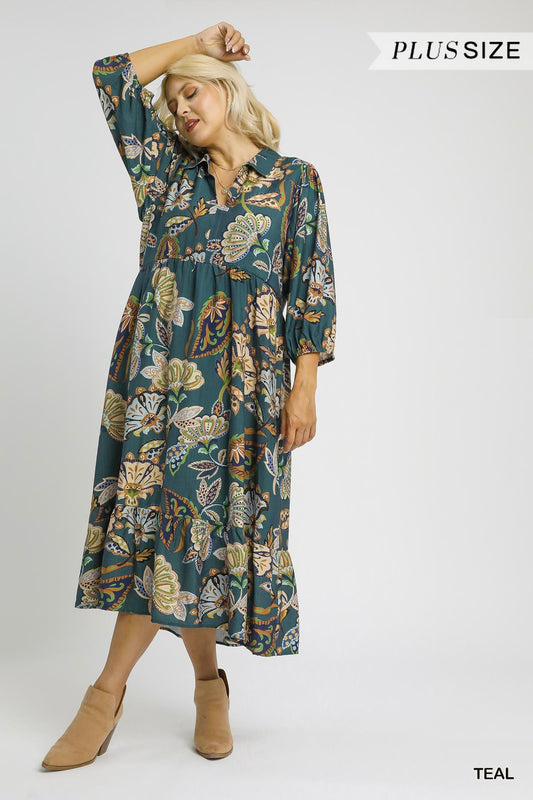 Botanical Bliss Teal Dress