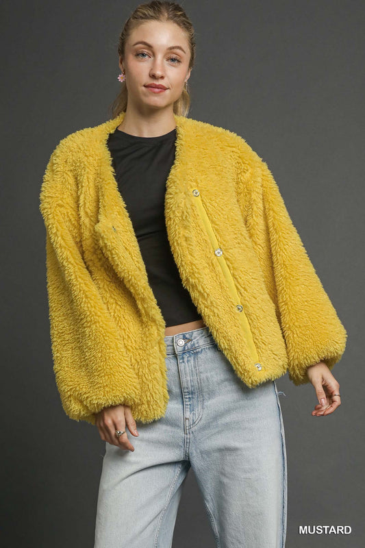 Mellow Mustard Sherpa Snap Jacket