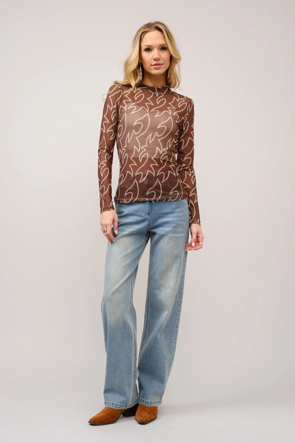 Boot-Stitched Mesh Blouse