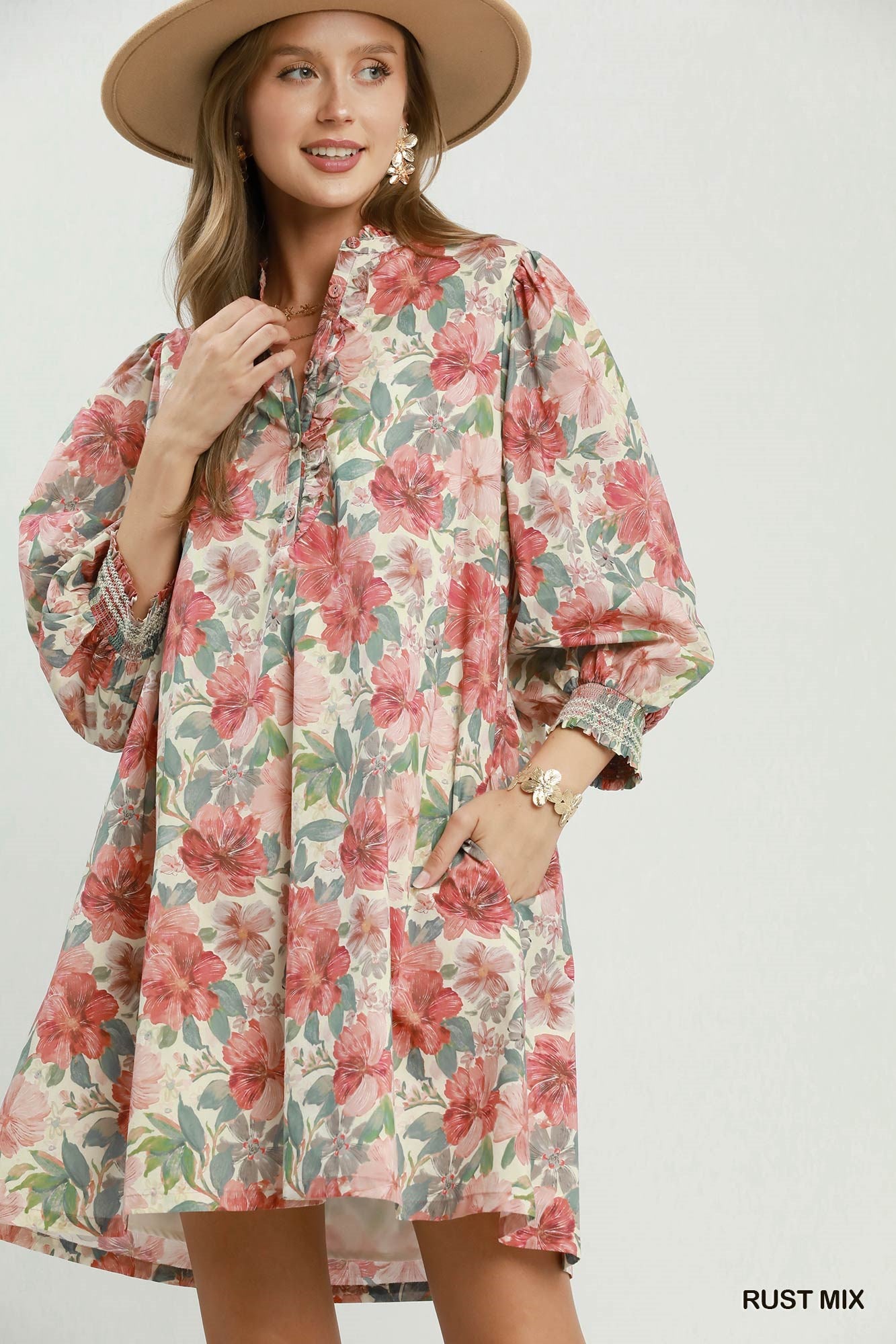 Coral & Teal Blossom Dress