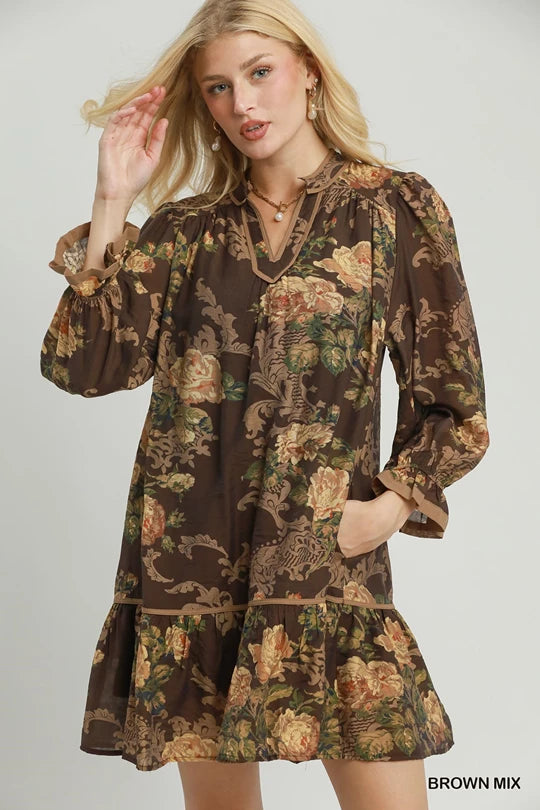 Autumn Shadow Floral Dress