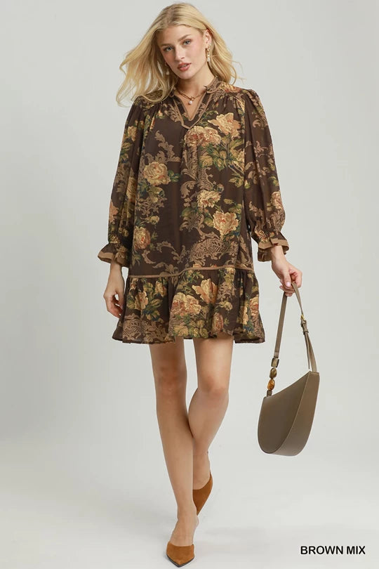 Autumn Shadow Floral Dress