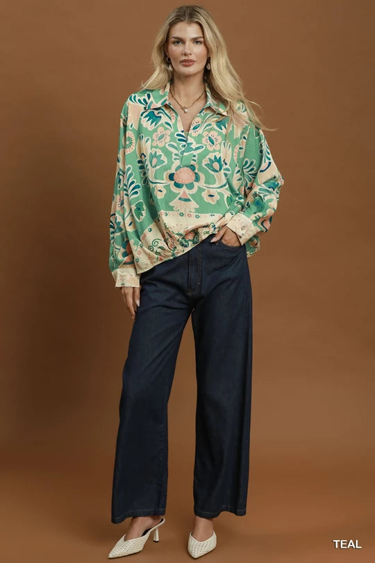 Radiant Teal Floral Blouse