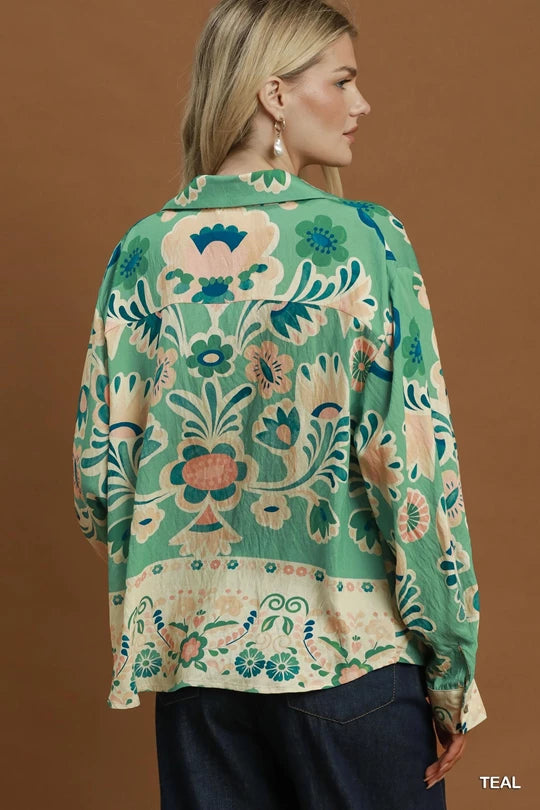 Radiant Teal Floral Blouse
