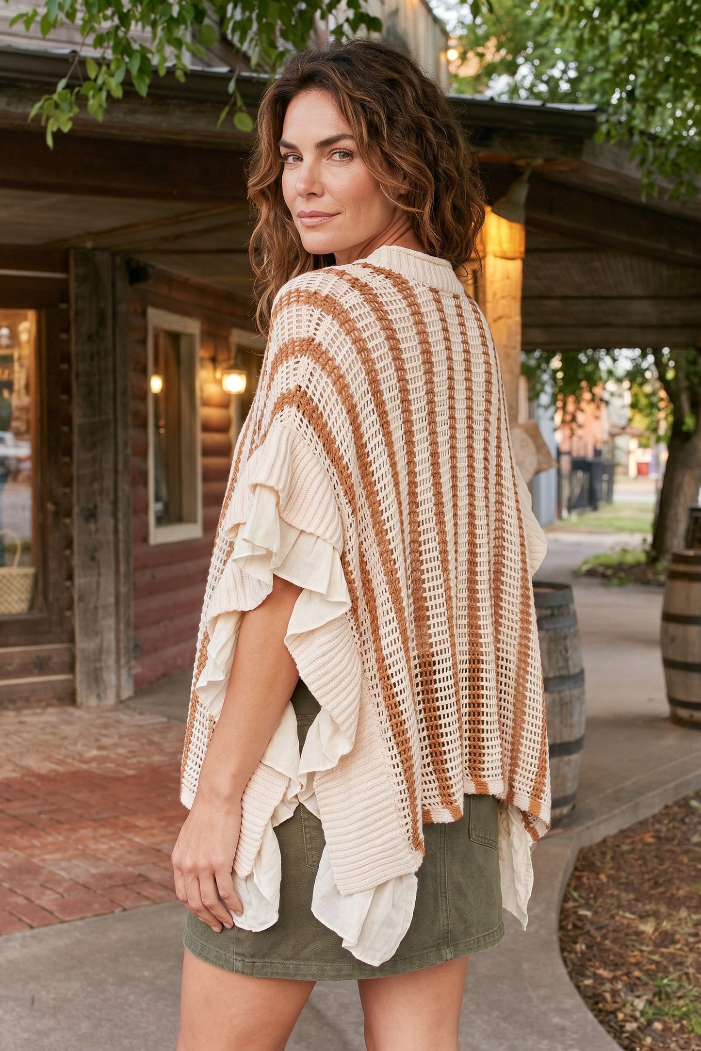 Cafe Latte Ruffle Stripe Cardigan