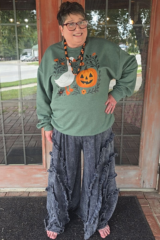 Relaxed Ruffle Charcoal Pants