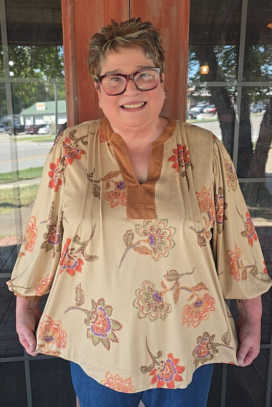 Rustic Blossom Suede Blouse