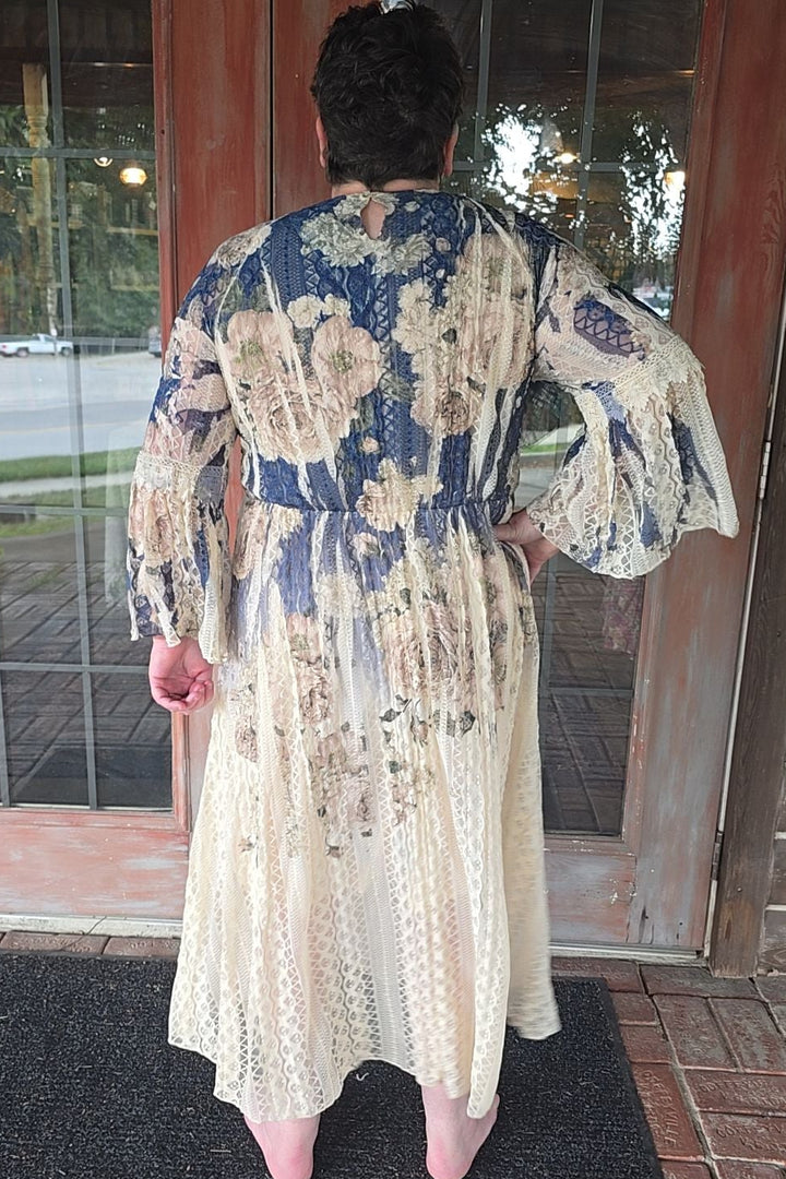 Lead Singer Beige Dark Navy Floral Maxi Dress