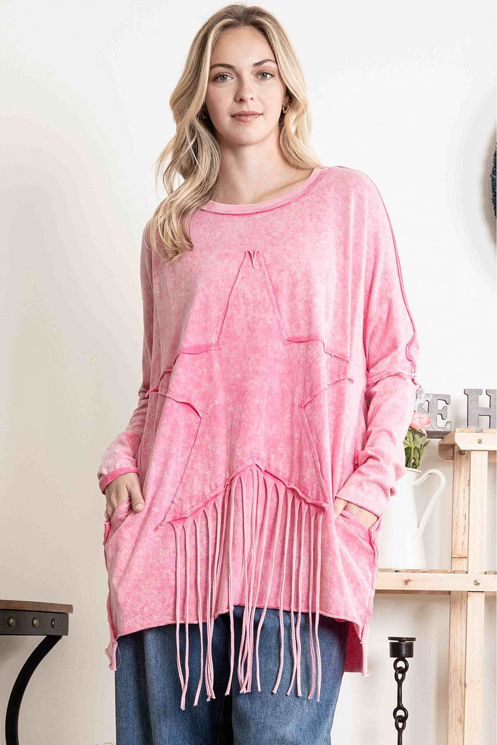 Pink Stardust Fringe Top