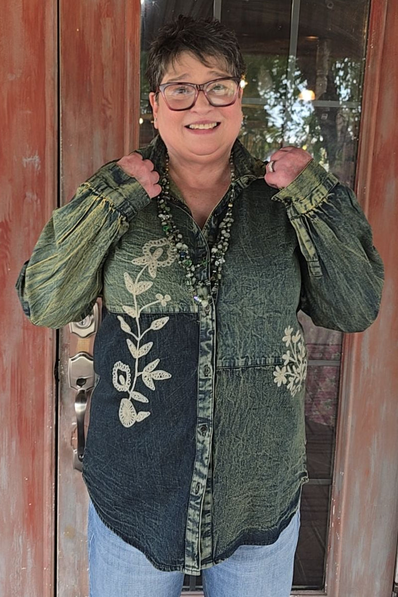 Nightfall Gravel Button-Up Blouse
