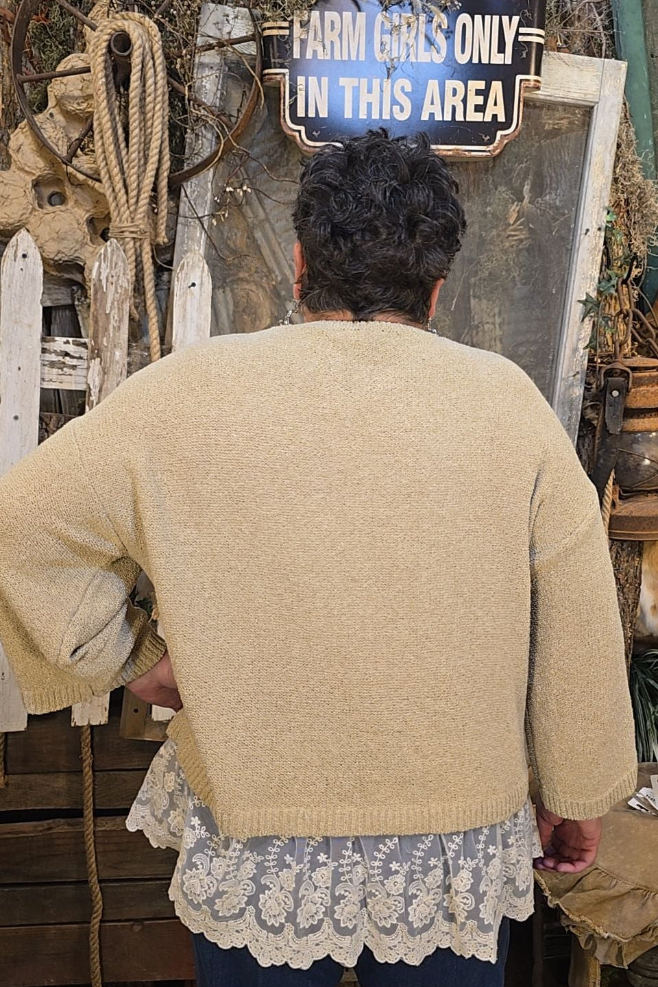 Graceful Lace Khaki Sweater