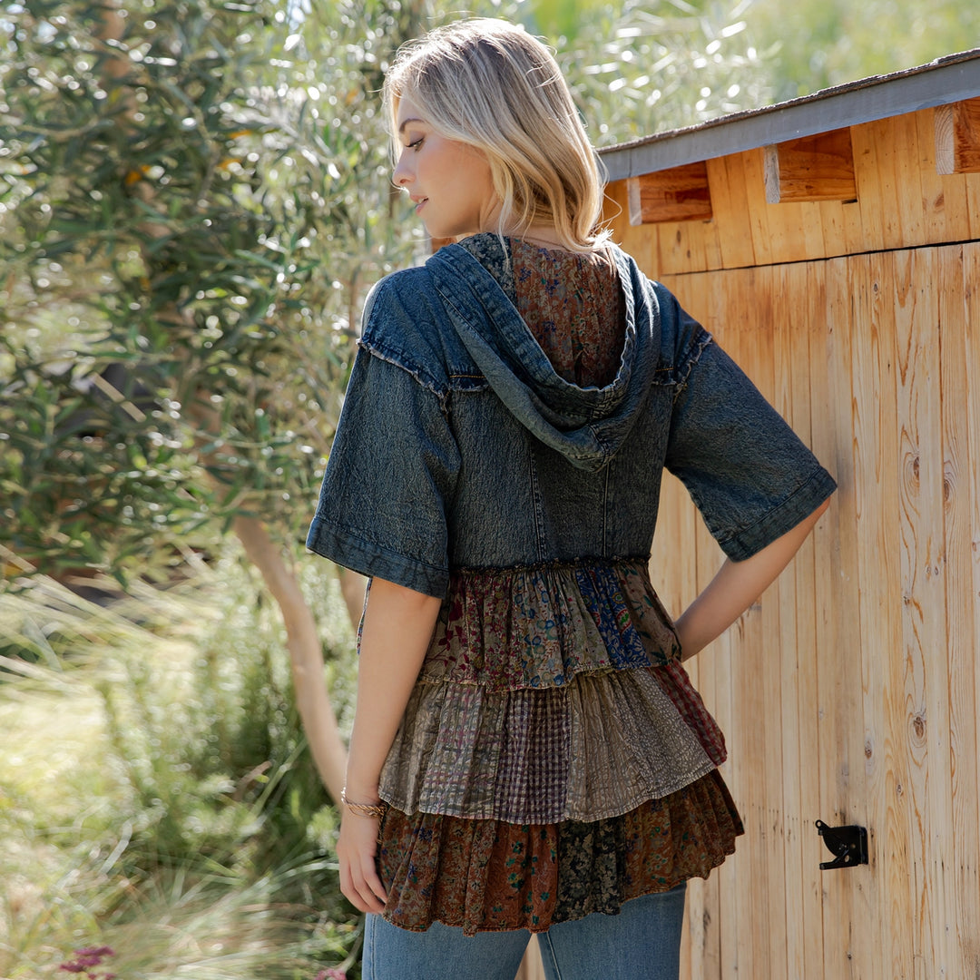 Country Charm Hooded Patchwork Top