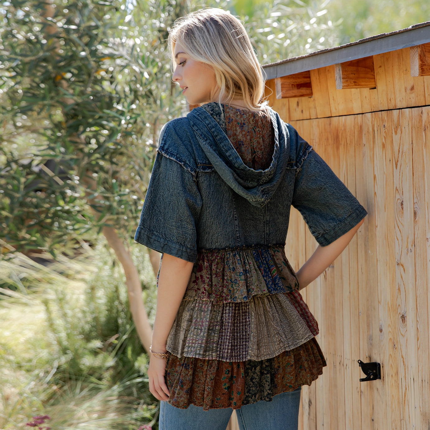 Country Charm Hooded Patchwork Top