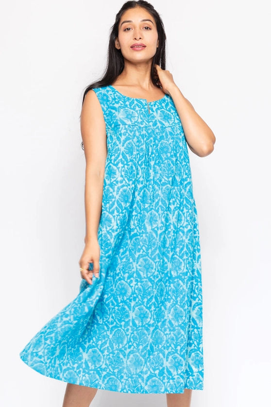 Azure Breeze Sleeveless Cotton Dress