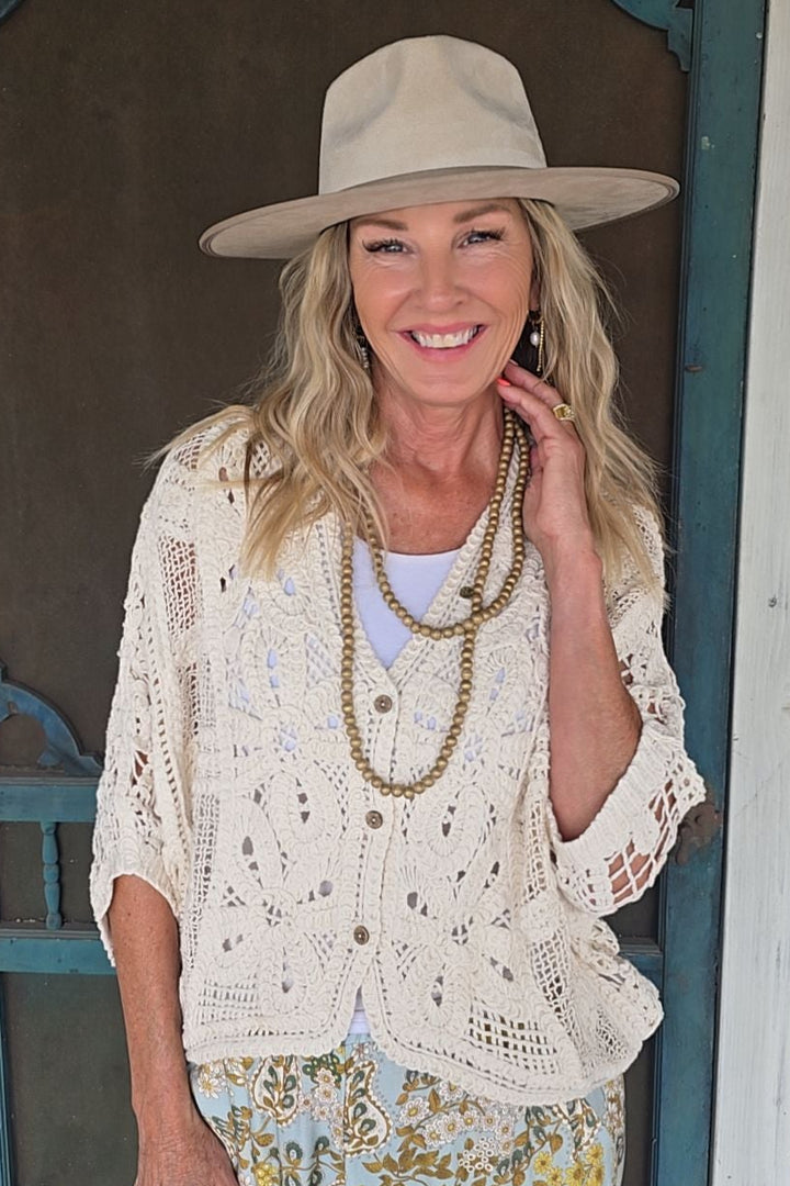 Buttercream Cotton Crochet Cardigan