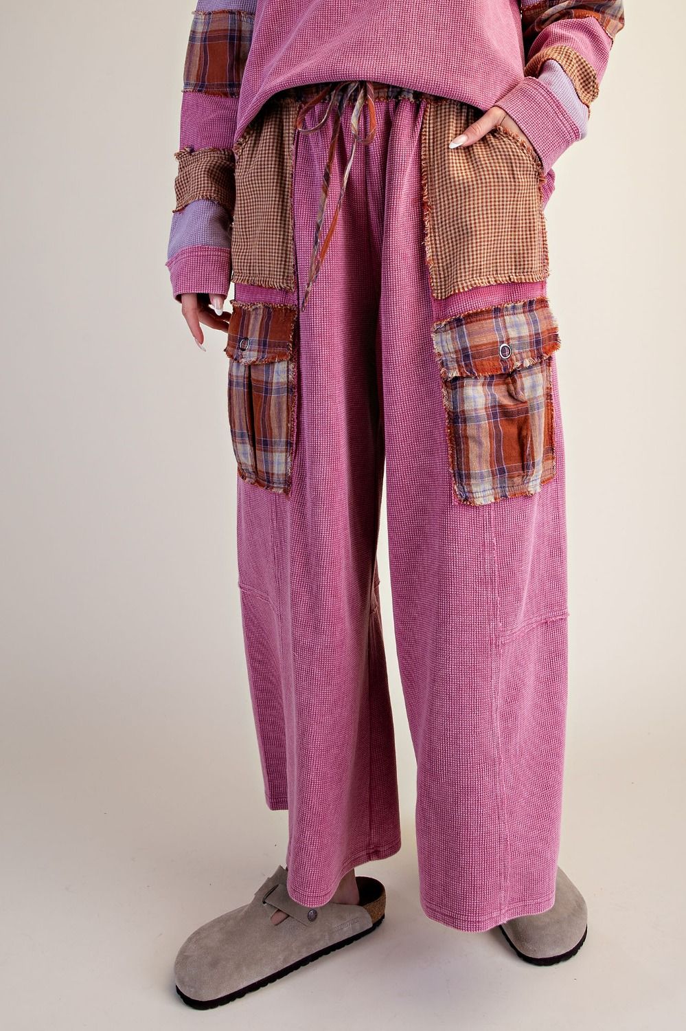 Berry Patchwork Waffle Pants
