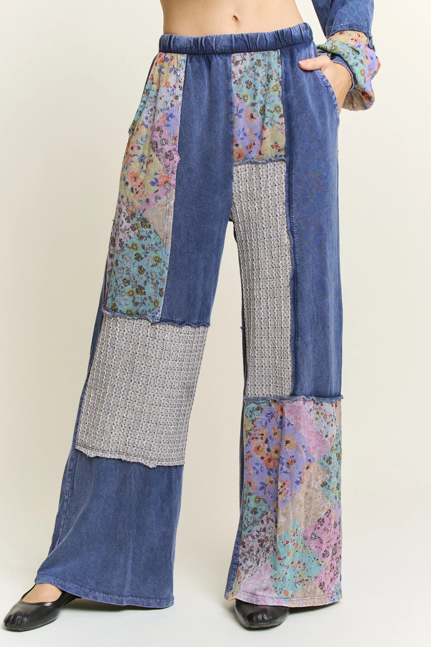 Navy Floral and Eyelet Pants