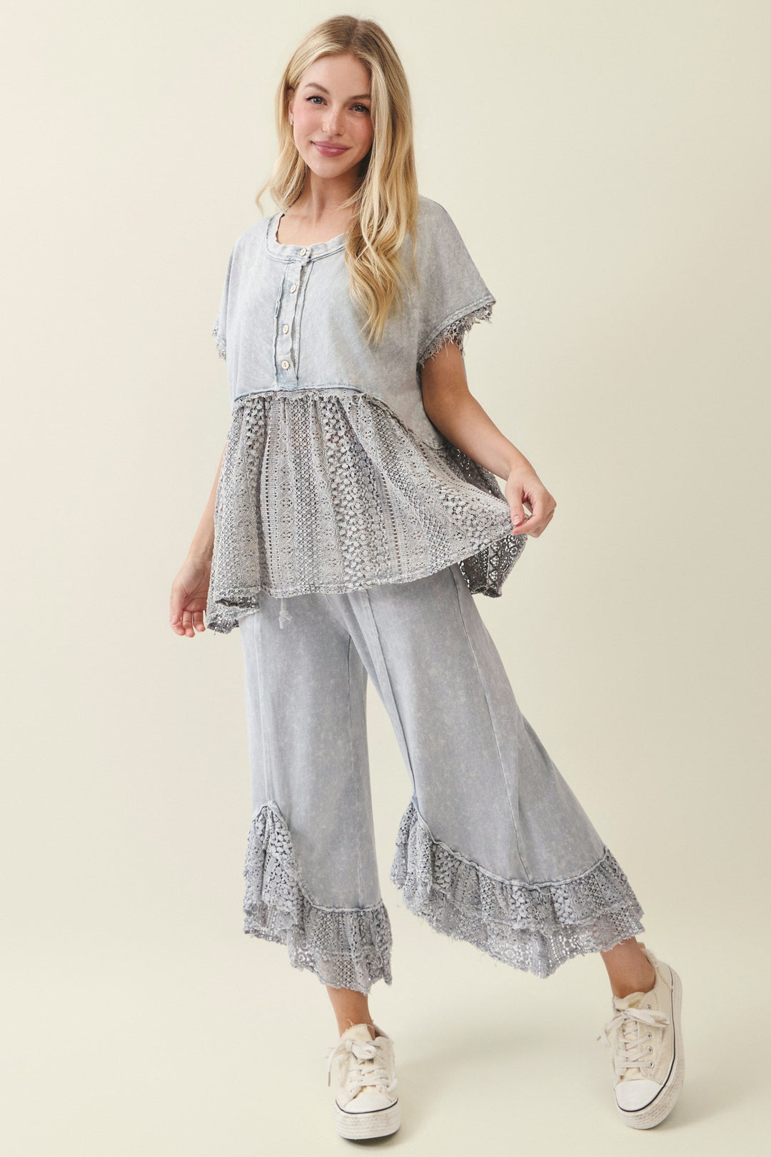 Slate Elegance Lace Pants