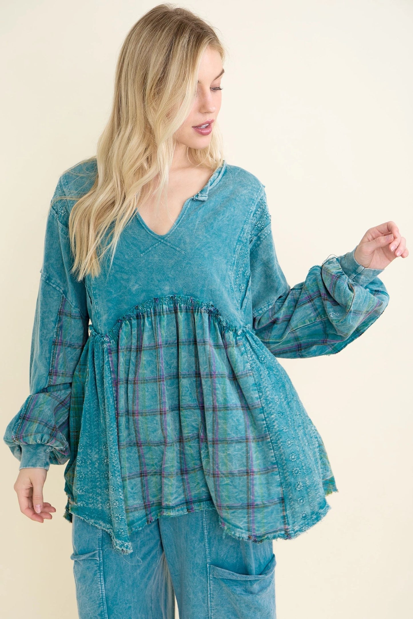 Plaid Petal Babydoll Top