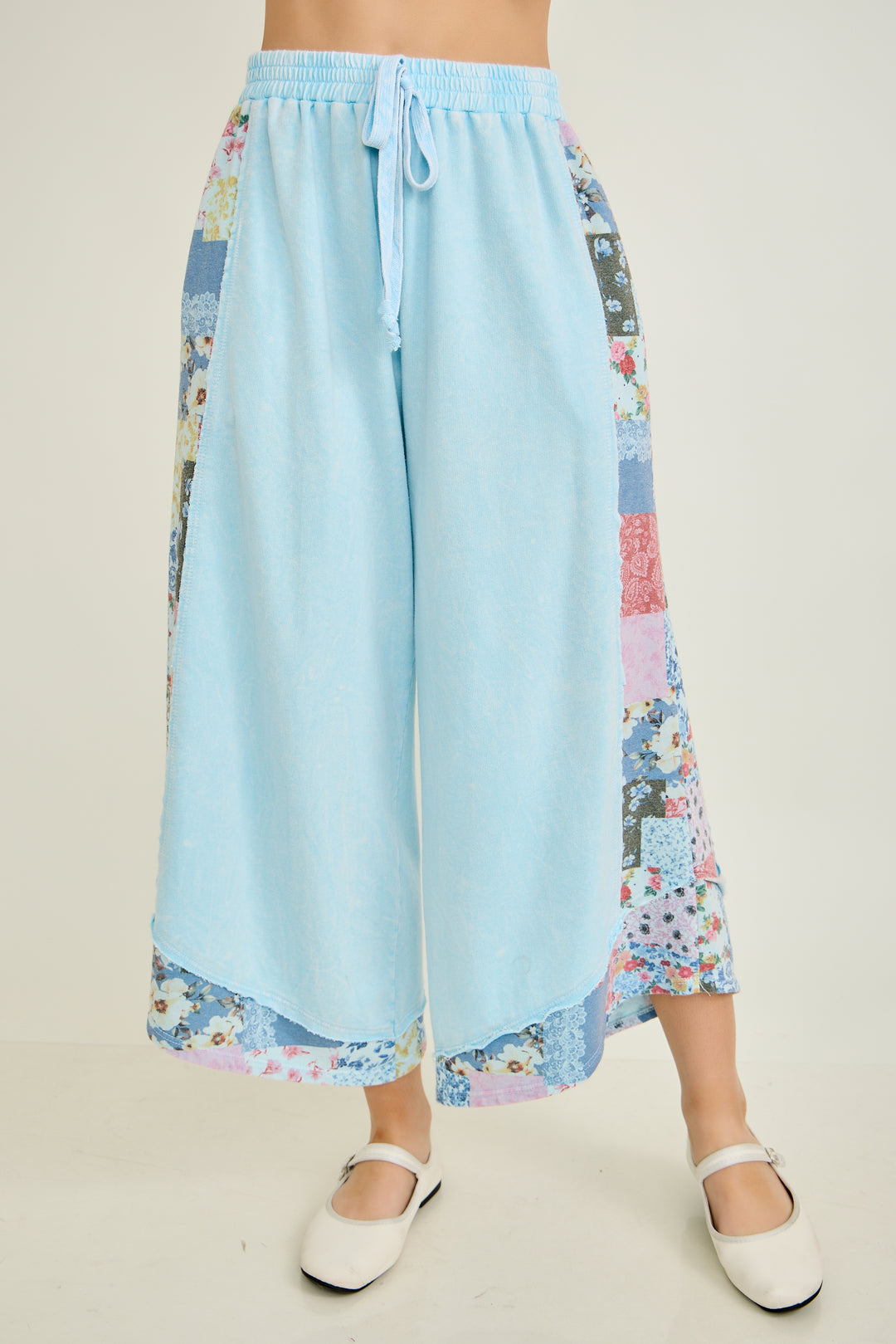 Baby Blue Cotton Cropped Pants